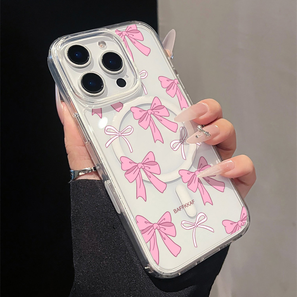 Phone Cases Girly - Capa Magnética Transparente Rosa com Laço